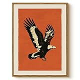 WHASAYART Framed Flying Bald Eagle Wall Art 12'x16', Oil Painting Printed Canvas, Vintage Wildlife Animal Red Artwork for Living Room Bedroom Office, Rustic Americana Style for Bathroom Kitchen