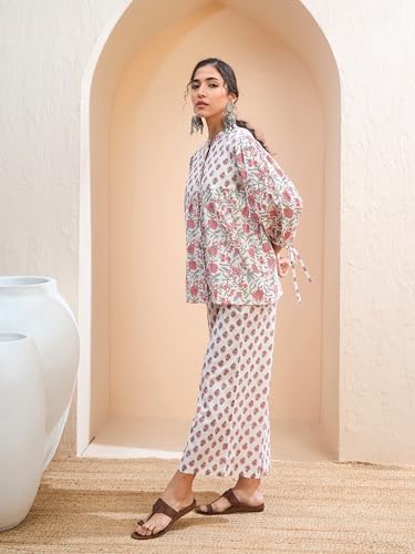 Buy Shae by SASSAFRAS White Floral Sleeve Knot Buttonned Kurti at Amazon.in - Image 3