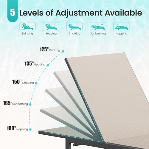 Image of Amopatio Patio Lounge Chair Outdoor Chaise Lounge Set of 2 for Pool | with Side Table Weather Resistant 5-Position Adjustable Backrest Heavy Duty Steel Frame 400 LBS Capacity;Khaki