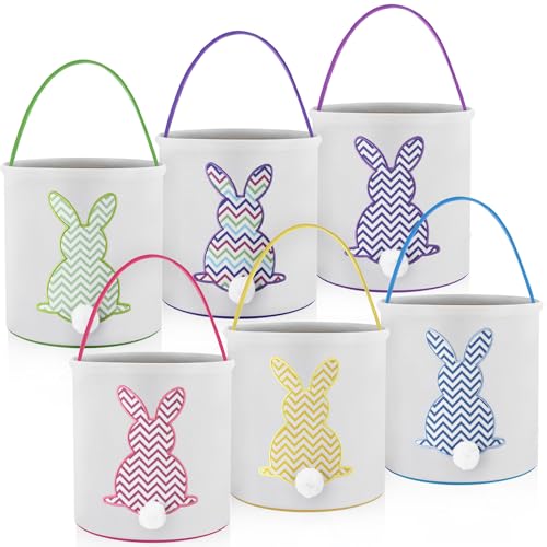 Image of Honeydak 6 PCS Easter Baskets for Kids Fine-lined Wavy Bunny Tote Bags
