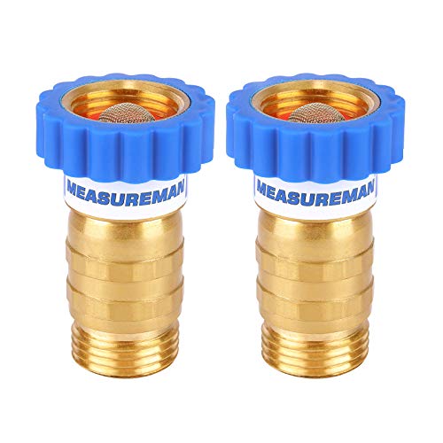Image of MEASUREMAN Lead-Free Brass, Water Pressure Regulator 2PC, Pressure Reducer for Camper, Trailer, RV, Garden, Plumbing System, 40-50 psi, 3 /4 inch Hose 2 PACK