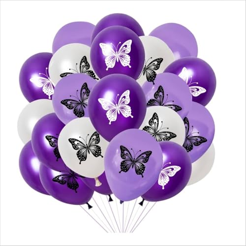 Image of HK Balloons Purple Butterfly Theme Printed Balloons Pack of 45 | Butterfly Party Decoration Balloons for Birthday, Baby Shower, Wedding, Anniversary & Theme Party Decor
