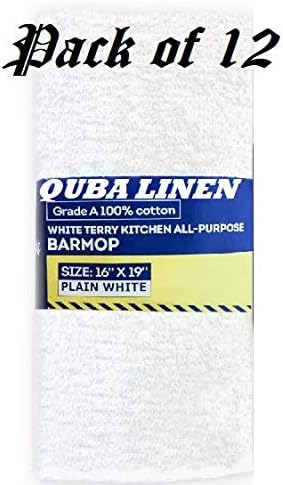 QUBA Linen - Bar Mops Towels, 12 Pack Premium Quality 100% Cotton, Size 16x19 Highly Absorbent and Multi-Purpose Cleaning Rags - Terry Towels for Home and Kitchen Machine Washable bar mops (12)