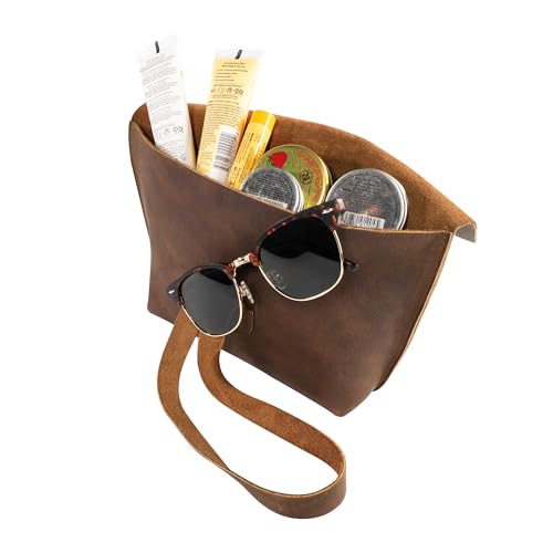 Heather's, Women's Clutch Bag, Travel Case, Accessories Pouch, Makeup, Cosmetics, and Toiletry Items, Full Grain Leather, Handmade, Bourbon Brown2