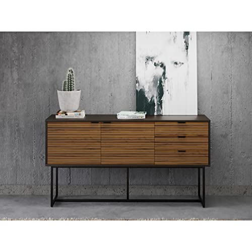 Dg Casa Rodello Modern 2 Doors Adjustable Shelf 3 Storage Drawers Metal Base & Pull Handle Buffet Cabinet Table Furniture For Living Room Kitchen Dining Entryway Hallway - Sideboard In Walnut & Black #TOP3