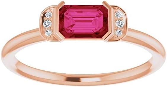 Diamond2Deal 14K Rose Gold Ruby & .02 ct Diamond Stackable Ring Size 7