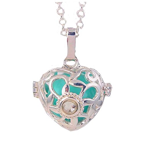 Preisvergleich Produktbild Schwangerschaftsschmuck, Bola, versilbert, Herz, Blau, Kristall, Diamant in der Mitte und Halskette