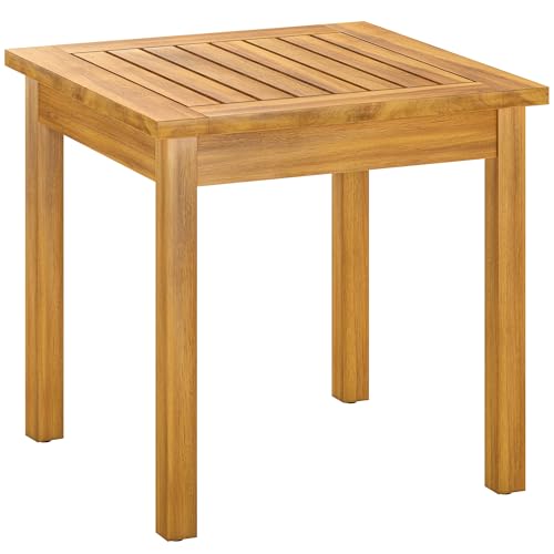 Outsunny Table Basse de Jardin Carrée en Bois d'Acacia Massif, avec Plateau à Lattes, Pieds...