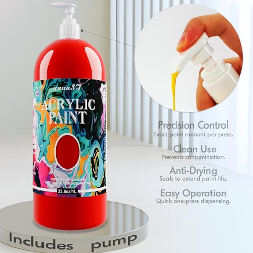 Image of Acrylic Paint Sets for Adults 33.8oz /1000ml, 14 Color Large Bulk Paints kits, 1 /4 Gallon Rich Pigment Art Painting Supplies for Artists /Beginners, Acrylic Paint Sets for Canvas with Pump, Color Wheel