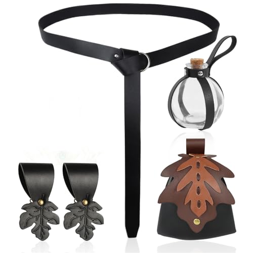 Ceinture médiévale en cuir réglable avec sac de taille en liège et bouteille de potion pour LARP
