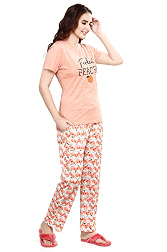 Image of Evolove Women's Cotton Round Neck Short SleevesNight Suit Set /Top Pyjama Set Super Soft Comfortable (Nightsuit-Round-HS-4)