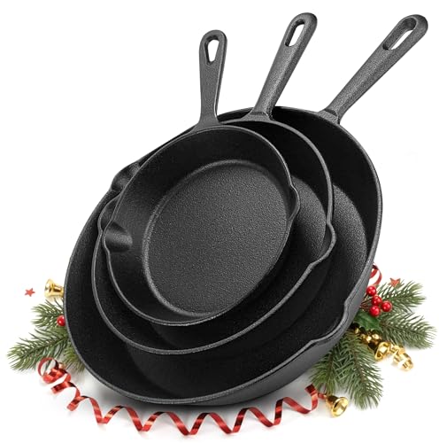 Image of Utopia Kitchen Cast iron Skillets 3 Piece Set, Chefs Pan, Pre Seasoned Cast iron Skillets, 6, 8 & 10 Inches, Easy Use in the Oven, Stove, Grill, or Campfire, Black
