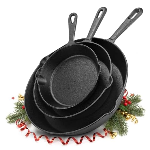 Utopia Kitchen Pre-Seasoned Cast Iron Skillet Set 3-Piece - 6 Inch, 8 Inch and 10 Inch Cast Iron Set - Black