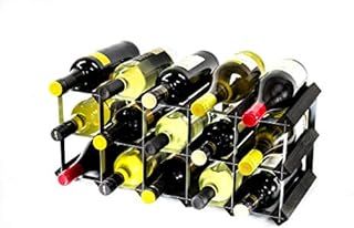Classic 15 bottle black stained wood and galvanised metal wine rack ready assembled