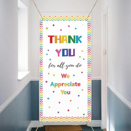 arricraft 1 Pc We Appreciate You Door Cover, Thank You for All You Do Sign Door Banner Colorful Polyester Door Backdrops for Teacher Doctor Appreciation Employee Appreciation Decoration 35.4x72.8 inch(90x185cm)