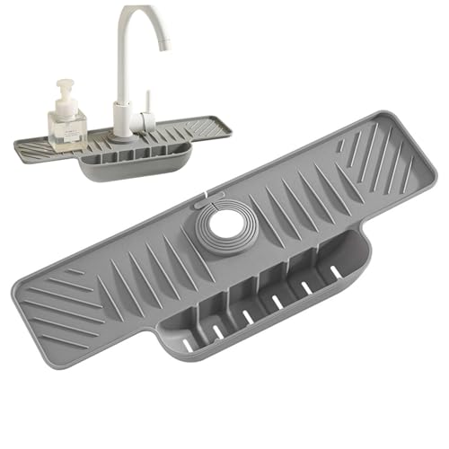 Estera de grifo para fregadero de la cocina, colchoneta de grifo del fregadero de silicona de la pendiente con soporte de esponja, protector de salpicaduras de cocina de flujo dividido, sin desl