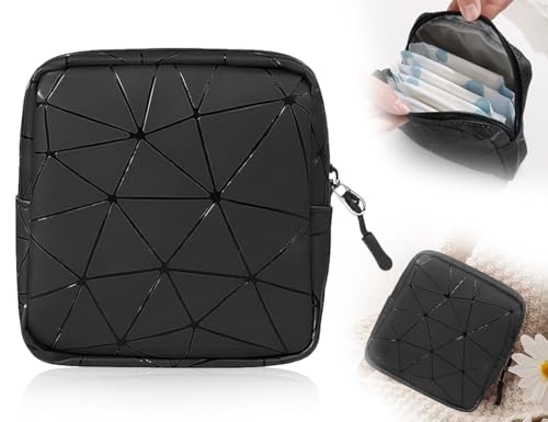 ZoeTekway Almacenamiento de tampones, Almacenamiento de almohadillas para tampones, Mini bolsa portátil para la menstruación, Bolsa de tampones para mujer con cremallera (negro)