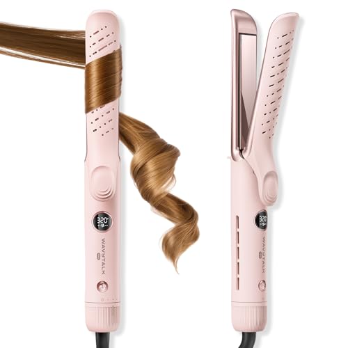 Wavytalk Upgrade Airflow Styler Curling Iron Flat Iron, Whirlwind Pro, 3 Air Modes with LED Display, Anti-Scald 1.25" Curling Wand,2-in-1 Hair Straightener and Curler with Cooling Air to Lock in Style