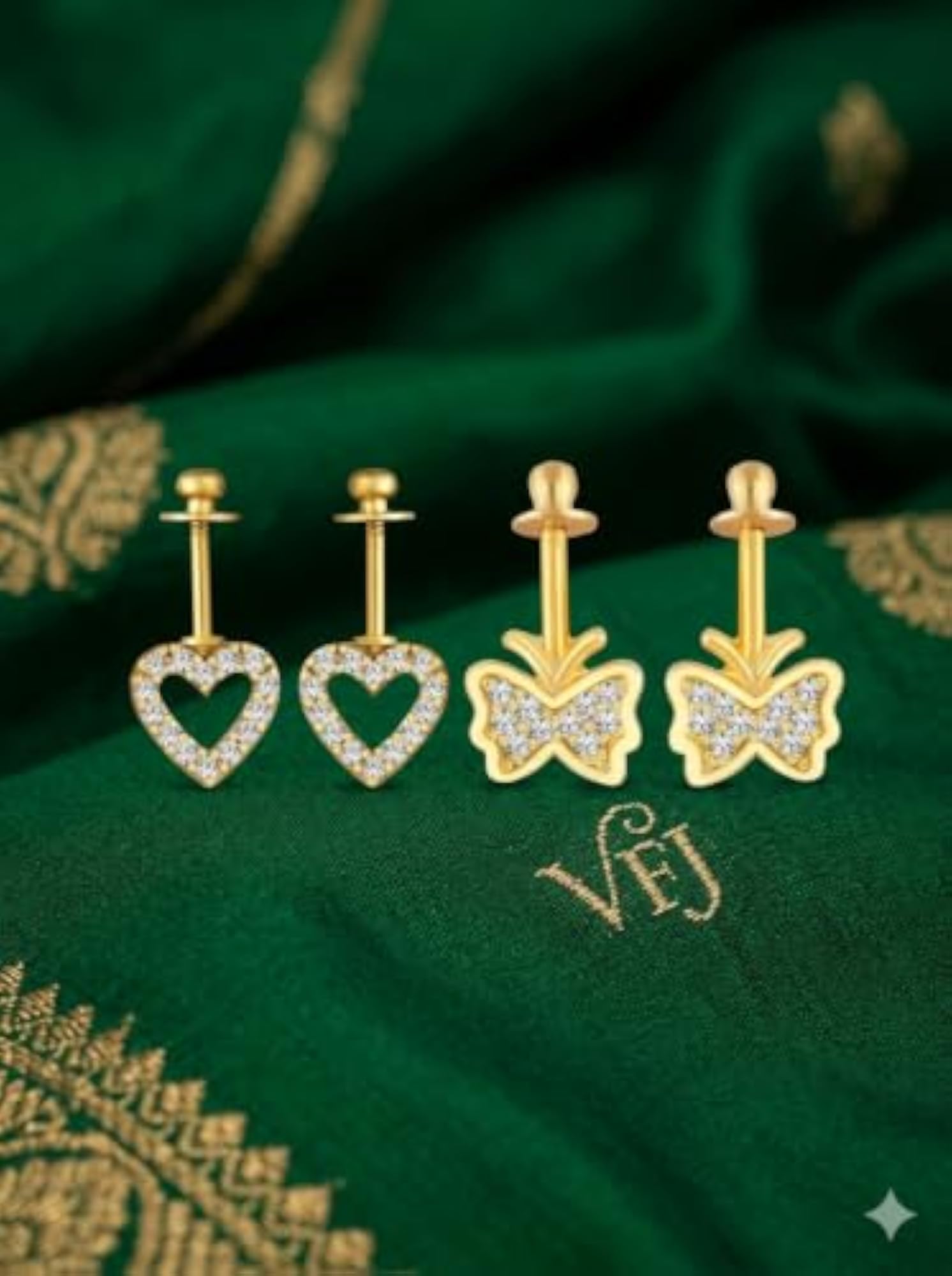 Bugadi Combo Brass CZ Stone Stud Earring Set, Western Style