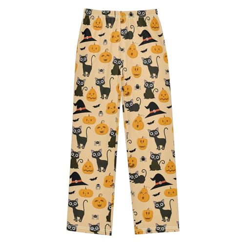 Black Cat Witch Boys Long Pants Soft Trousers Elastic Waist Kids Lounge Bottoms with Pockets S-XL