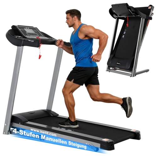 ISE Laufband für Zuhause Klappbar, 2.0 PS Treadmill mit 4-Stufen Steigung & MP3-Funktion, 1-12 km/h Laufband für Home & ...