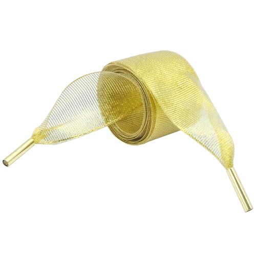 Satin Shoe Laces Fashion Ribbon Shoelaces, Soft Casual Flat Shoestring For Sneakers Shoe Decoration (Gold)