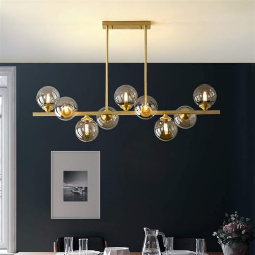 Lustre linéaire doré pour îlot de cuisine moderne et salon chaleureux