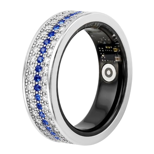 Image of Venlan Smart Ring for Women - Elegant Silver Fitness Ring with 100+ Zirconia Crystals, Dual-Plated Platinum Coating, Real-Time Heart Rate, Sleep & Temperature Monitoring