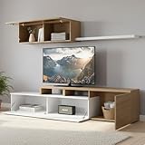 Meuble de séjour composé d'un meuble TV avec deux portes, celui supérieur avec système de rétention et l'autre avec ouverture « push »