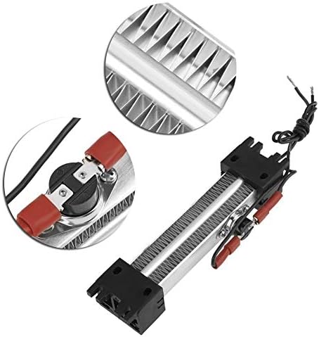 Жакын план view of the ceramic heating element's aluminum fins and the integrated thermostat for temperature control.