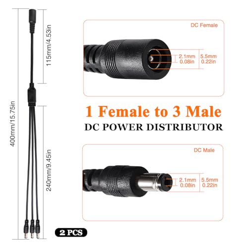 KUOQIY 2 Stücke 5.5x2.1 mm 5-24 V 1 Buchse auf 3 Stecker DC Power Splitter Kabel, 3 Wege DC Verteiler Kabel, Kamera-Splitterkabel, für CCTV-Kameras, LED-Lichtleiste, Router
