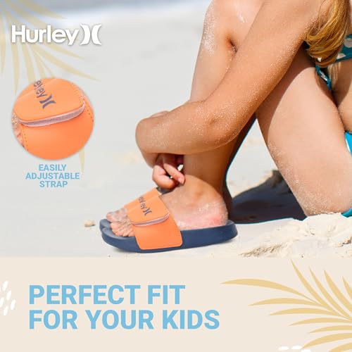 Image of Hurley Kids NAIA Slides Adjustable Strap Slip-On Sandals Indoor and Outdoor EVA Footbed Shower Slides for Girls and Boys