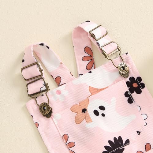Adobabirl Toddler Baby Girl Halloween Outfit Ghost Pumpkin Overalls Romper Suspender Shorts Jumpsuit Cute Fall Clothes4