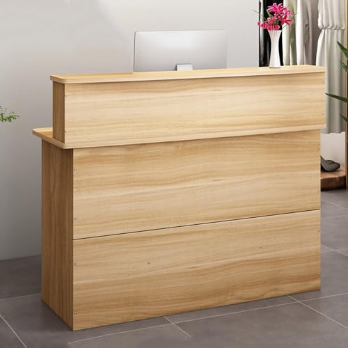 Moderno escritorio de recepción con cajón con cerradura y estantes abiertos, elegante escritorio frontal para salones de belleza, compras minoristas y estación de trabajo para computadora de oficina