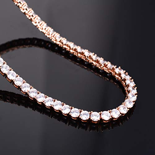 VOLUKA Tennis Necklace for Women Fake Diamond Chains 18K Rose Gold Plated CZ Cubic Zirconia Link Necklace Iced Out Fashion Hypoallergenic Jewelry (18in-rose gold-4mm) - Image 5
