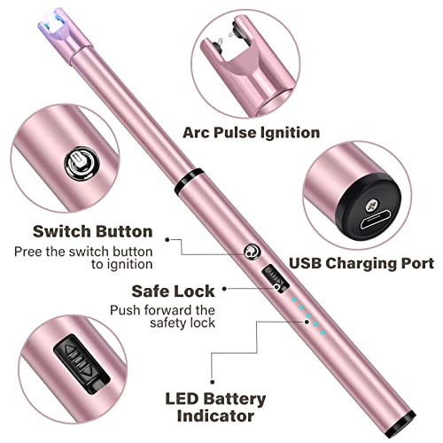 Image of Electric Candle Lighter Windproof USB Rechargeable Flameless Long Neck Lighter for Candles Gas Stove Fireplace BBQ Kitchen Grills (Gold) (Pink)