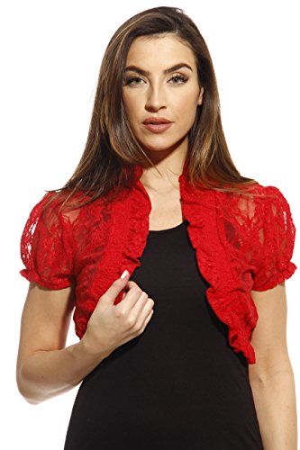 2502-RED-L Just Love Shrug   Shrugs   Women Cardigan,Red With Lace,Large