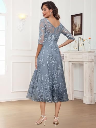Lace Applique Mother of The Bride Dresses A Line 3/4 Sleeve Evening Formal Cocktail Dresses for Women3