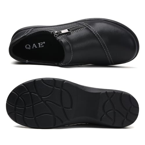 Image of QAE Loafers for Women Comfort Women's Penny Loafers with Zipper Orthopedic Lightweight Slip-On Flats Casual Work Dressy Walking Business Shoes