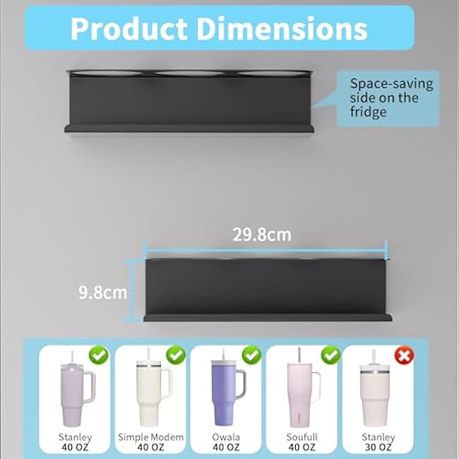 Nardo Visgo Water Bottle Organizer for Stanley 30&40 oz, 2 Pack Fridge Magnetic and Wall Mount Tumbler Holder Organizer, Stanley Cup Accessories for Kitchen (Black)