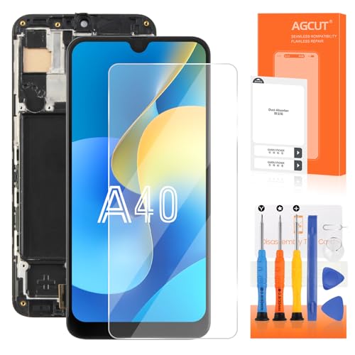 AGCUT   Pantalla LCD para Samsung A40 SM A405F SM A405FN SM A405FN SM A405FM 5,9 pulgadas LCD pantalla táctil con herramientas (negro con marco, sin huellas)