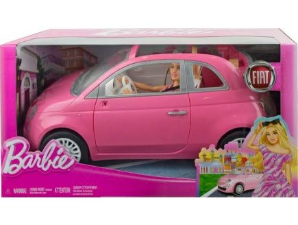 cavernedesjouets - pour Barbie Voiture Rose pour Fiat et 1 poupée Mannequin - Set véhicule décapotable 4 Places - Jouet Fille et Carte Animal