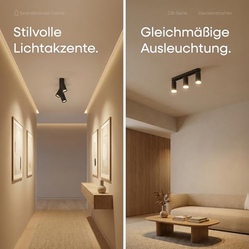 Scandinavian home Deckenstrahler 3-flammig - GU10 Deckenlampe Küche 360° Schwenkbar, Blendfrei, Flach - Flurlampe Decke, Küchenlampe, Spots Deckenleuchte Küche Lampen - Matt Schwarz, Ohne Leuchtmittel