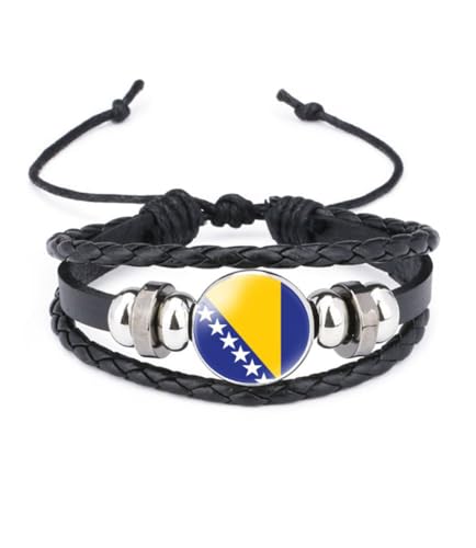 vmcoatdu Bosnia and Herzegovina National Flags Bangle Retro Alloy Leather Bracelet for National Flag Braided...