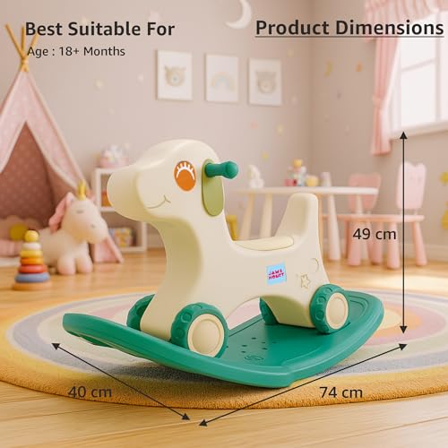 Image of Amazon Brand - Jam & Honey 3-in-1 Puppy Push On Ride On Rocker for Kids | Balancing Board | Backrest | Easy Grip | Four Wheel | Durable and Safe | Lightweight | Animal Theme | 12 Months+ | Green