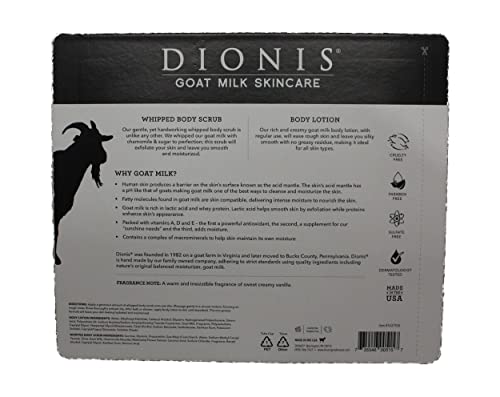 Dionis Goat Milk Bath & Body Set, 3 Piece Set, Includes 1 Oz. (28 G) Body Lotion / 2 Fl Oz. (59Ml) Whipped Body Scrub X2, Cruelty Free, Paraben Free, Sulfate Free, Dermatologist Tested (Vanilla Bean) #TOP1