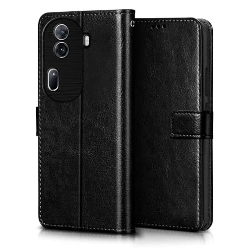 Image of WOW IMAGINE Shock Proof Flip Cover Back Case Cover for Oppo Reno 11 Pro 5G (Flexible | Leather Finish | Card Pockets Wallet & Stand | Black)