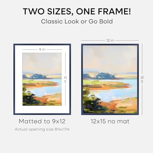 Image of Homeforia 12x15 Navy Blue Picture Frame, High End Metal 12x15 Poster Frames with Mat 9x12 Photo, 12 x 15 Navy Blue Frames Matted to 9 by 12 Print, 15x12 Thin Frames, Tempered Glass, Wall Kit, Set of 1