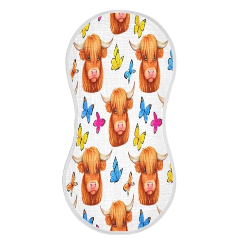 Kigai Highland Cow Baby Burp Cloths Extra Soft and Absorbent Burping Rags Cotton Burping Clothes Baby Washcloths for Newborn Boys Girls - 1 Pack