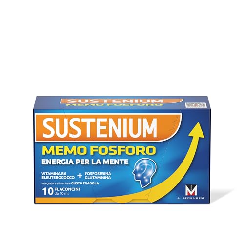 Sustenium Memo Fosforo - Integratore alimentare a base di Fosfoserina, Glutammina, Vitamina B6 ed Eleuterococco. Energia per la mente. Confezione da 10 flaconcini (10ml)